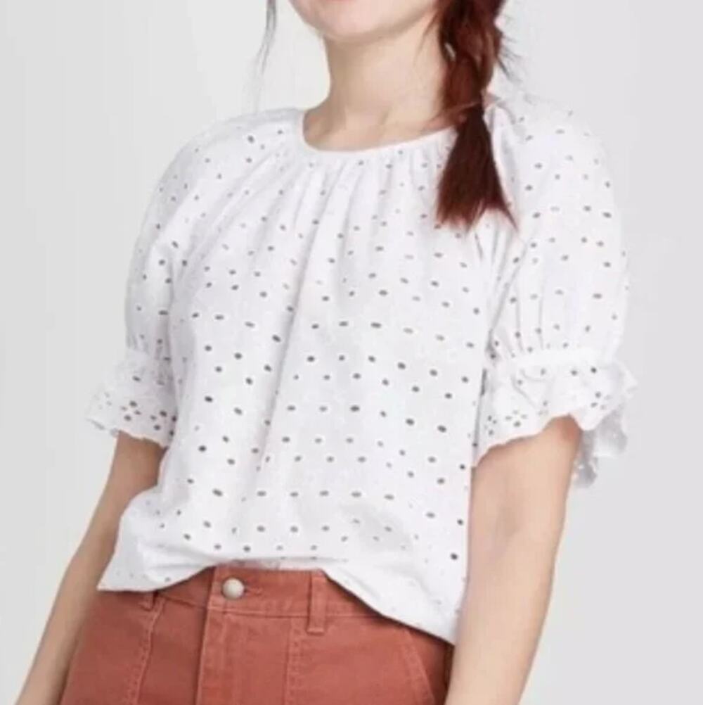 Universal Thread Eyelet Puff Sleeve Blouse Size S Cotton Boho Cottagecore Party